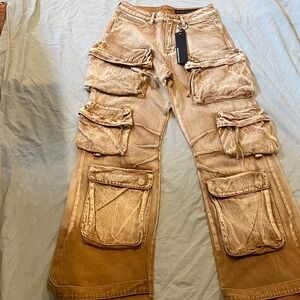 Men's Distressed Tan Cargo Jeans